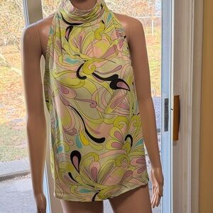 Sleeveless Halter Neck Tank - Pastel Multi Color Retro Feel, Large